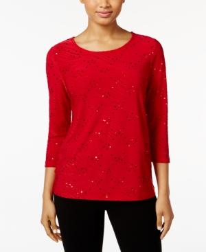 Jm Collection Sequined Jacquard Top, Only At Macy's