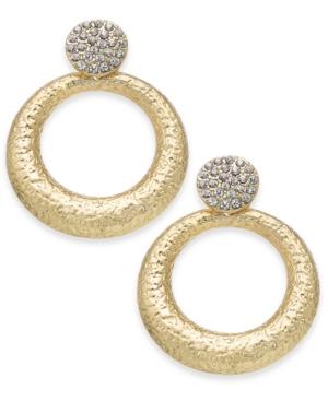 I.n.c. Large Gold-tone Gypsy Crystal Pave Hoop Earrings, 1.75, Created For Macy's