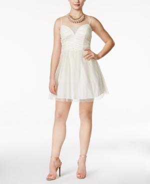 Emerald Sundae Juniors' Glitter Ruched Fit-and-flare Party Dress