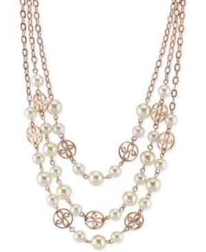 2028 Rose Gold-tone Imitation Pearl Triple Row Necklace