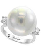 Pearl By Effy Cultured Freshwater Pearl (15-1/2mm) & Diamond (3/8 Ct. T.w.) Ring In 14k White Gold