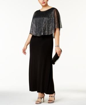 Connected Plus Size Metallic-overlay Dress