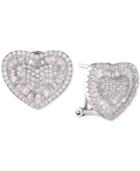 Tiara Cubic Zirconia Heart Cluster Stud Earrings In Sterling Silver