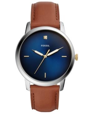 Fossil Men's Minimalist Diamond Brown Leather Strap Watch 44mm