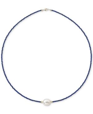 Lapis Lazuli (2mm) & Cultured Freshwater Pearl (10mm) 18 Collar Necklace In 14k Gold