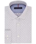 Tommy Hilfiger Men's Soft Touch Slim-fit Non-iron Performance Gray & Navy Dot Dress Shirt
