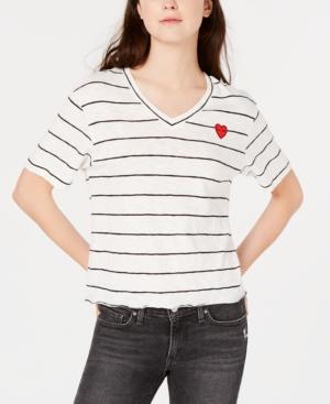 Rebellious One Juniors' Heart Patch Striped T-shirt