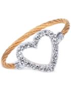 Charriol Women's Laetitia White Topaz-accent Heart Two-tone Pvd Stainless Steel Cable Ring
