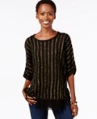 Ny Collection Petite Metallic-stripe Poncho Sweater