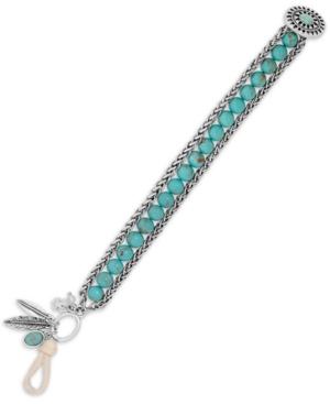 Lucky Brand Silver-tone Mini-beaded Stone And Charm Detail Bracelet