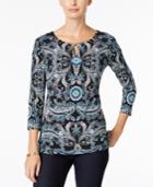 Charter Club Petite Printed Keyhole Top, Only At Macy's