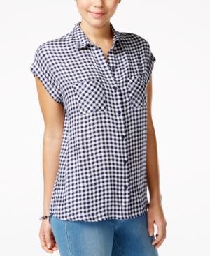 Polly & Esther Juniors' Plaid Cap-sleeve Shirt
