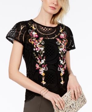 Inc International Concepts Embroidered Crochet Top, Created For Macy's
