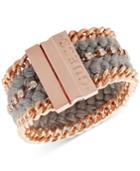 Guess Rose Gold-tone Crystal & Braided Thread Magnetic Bracelet