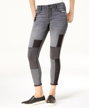 Rampage Juniors' Patchwork Raw-hem Skinny Jeans