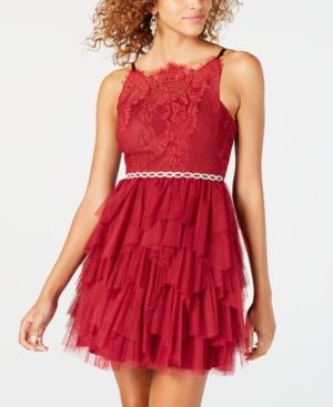 Dear Moon Juniors' Ruffled Lace Fit & Flare Dress
