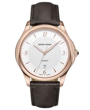 Emporio Armani Swiss Men's Automatic Esedra Brown Leather Strap Watch 43mm