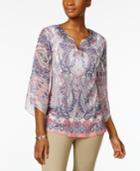 Jm Collection Petite Printed Split-neck Top, Only At Macy's