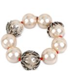 Betsey Johnson Silver-tone Imitation Pearl And Seaweed Pave Stretch Bracelet