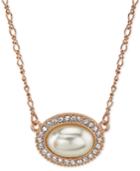 2028 Rose Gold-tone Pave Imitation Pearl Pendant Necklace