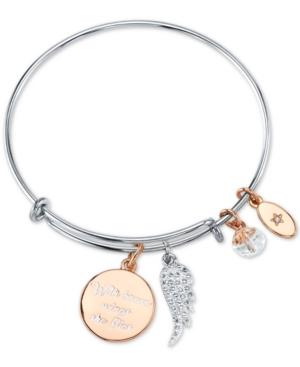 Unwritten With Brave Wings She Flies Adjustable Charm Bangle Bracelet In Rose Gold-tone & Stainless Steel