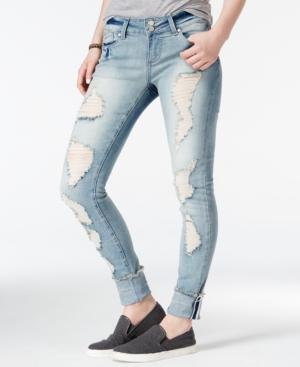 Indigo Rein Juniors' Ripped Selvedge Cuffed Skinny Jeans