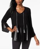 Style & Co Gingham-detail Peasant Top, Created For Macy's