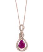 Amore By Effy Certified Ruby (9/10 Ct. T.w.) And Diamond (1/5 Ct. T.w.) Pendant Necklace In 14k Rose Gold