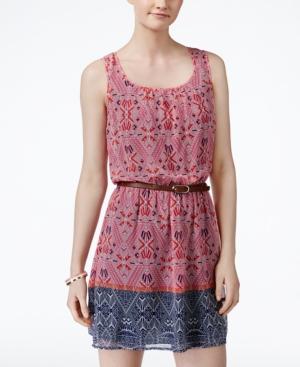 Speechless Juniors' Printed Belted Tank Dress