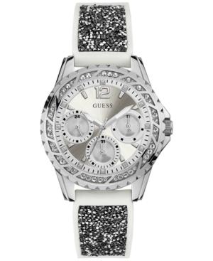 Guess Women's White Silicone & Black Glitter Strap Watch 40mm