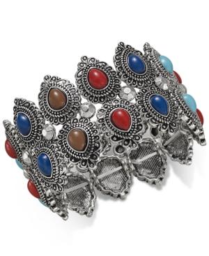 Silver-tone Filigree Stretch Bracelet