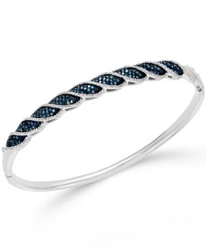 White And Blue Diamond Bangle Bracelet In Sterling Silver (1 Ct. T.w.)