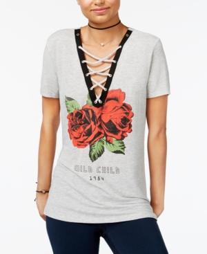 Rebellious One Juniors' Wild Child Lace Up Graphic T-shirt