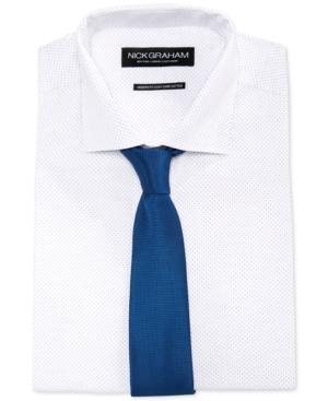 Nick Graham Fitted Navy Pin Dot Dress Shirt And Blue Textured Slim Tie