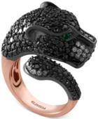 Signature By Effy Black Diamond (3-3/4 Ct. T.w.) And Emerald Accent Panther Ring In 14k Rose Gold