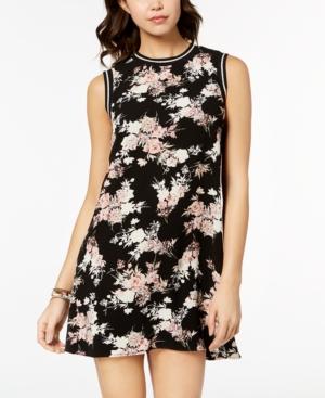 As U Wish Juniors' Printed Stripe-trimmed Shift Dress