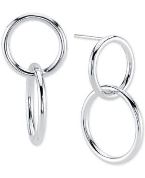 Unwritten Small Double Circle Drop Earrings In Sterling Silver, 5/8