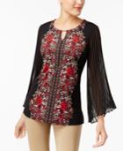 Jm Collection Pleated-sleeve Embellished Blouse, Created For Macy's