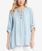 Karen Kane Embroidered Lace-up Top