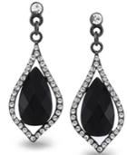 2028 Silver-tone Caged Jet Stone And Crystal Drop Earrings