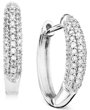 14k White Gold Earrings, Diamond Oval Hoops (1/4 Ct. T.w.)
