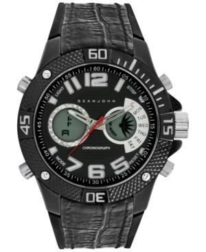 Sean John Men's Analog-digital Black Silicone & Leather Strap Watch 50mm 10026868