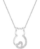 Diamond Kitten And Heart Pendant Necklace (1/10 Ct. T.w.) In Sterling Silver