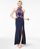 Crystal Doll Juniors' Embroidered Halter Gown, A Macy's Exclusive Style