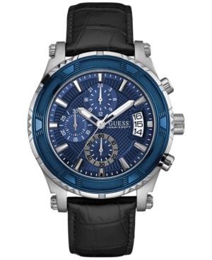 Guess Men's Chronograph Black Leather Strap Watch 46mm U0673g4