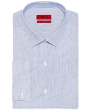 Alfani Red Fitted Performance Blue And White Textured Mini Stripe French Cuff Dress Shirt