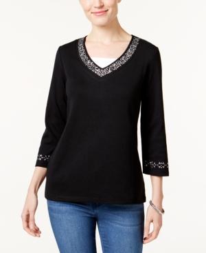 Karen Scott Embellished Layered-look Top, Only At Macy's