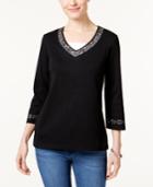 Karen Scott Embellished Layered-look Top, Only At Macy's