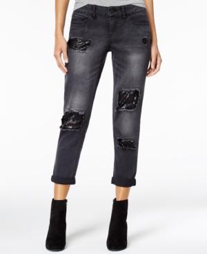 Dollhouse Juniors' Sequins Rip And Repair Jeans