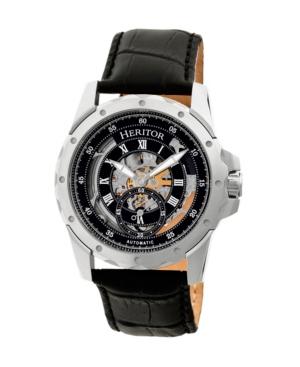 Heritor Automatic Armstrong Silver & Black Leather Watches 44mm